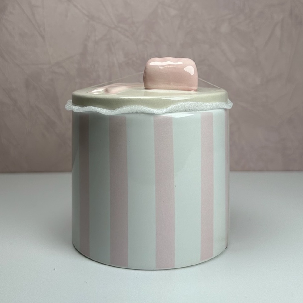 Striped Ceramic Jar with Pink Bow Lid - Picture 4 of 16
